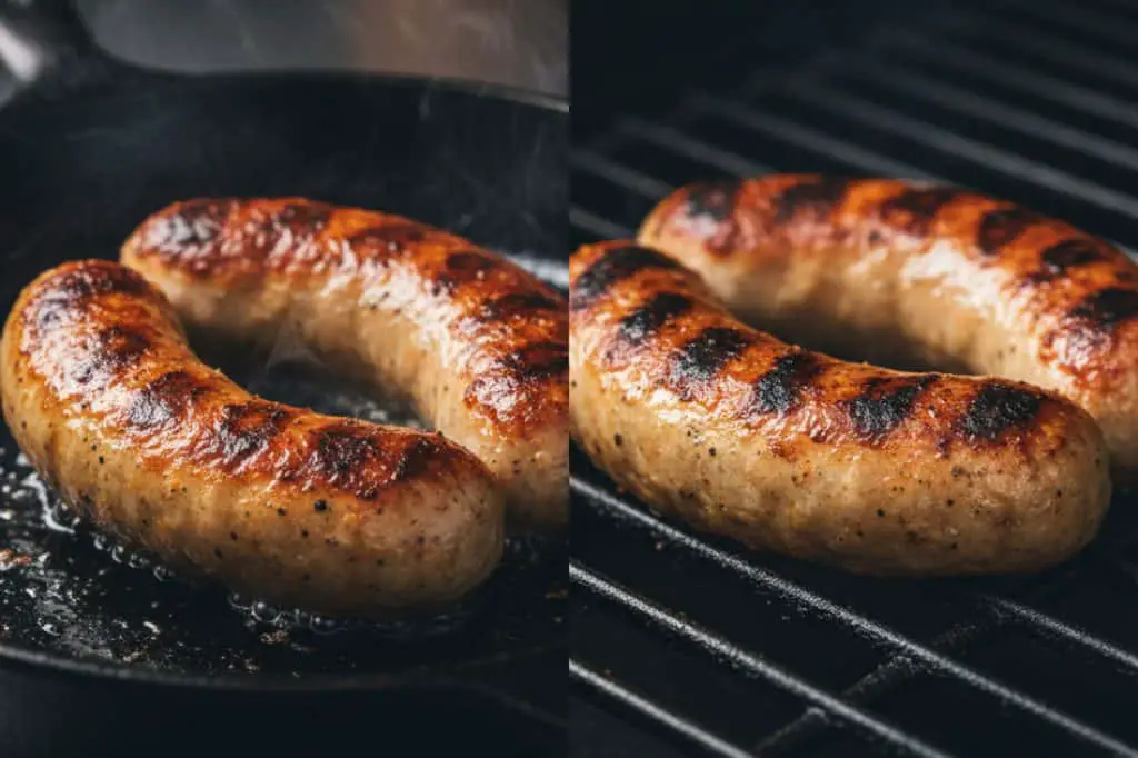 Photography of roasted chicken sausages, emphasizing the value of monitoring the internal heat level to guarantee the poultry is thoroughly cooked through.