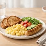 Healthy breakfast with chicken sausage, eggs, and veggies - When to eat chicken sausage?