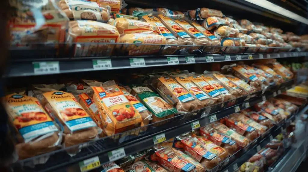 Is Chicken Apple Sausage Healthy? A Savory Truth 1 Is chicken apple sausage healthy? Grocery store refrigerated aisle displaying packaged chicken sausage varieties