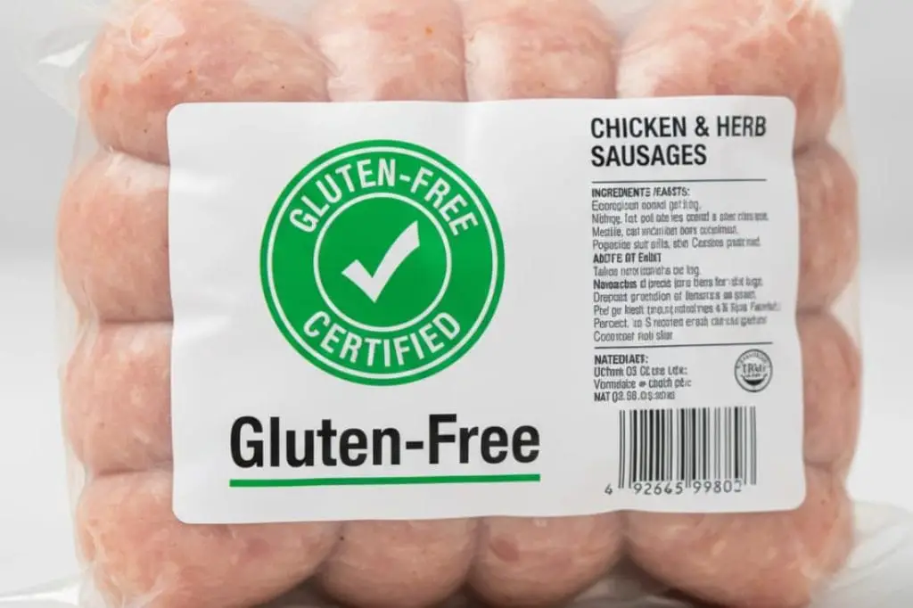 Are Chicken Sausages Gluten Free? Read This First 2 Image depicts a package of gluten-free chicken and herb sausages, highlighting the product's dietary accommodations for consumers seeking meat options that cater to their gluten-free needs.