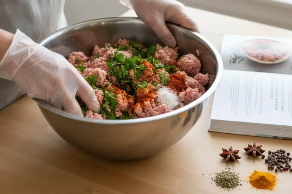 Are Chicken Sausages Gluten Free? Read This First 3 Image shows ingredients and preparation for making homemade gluten-free chicken sausages.