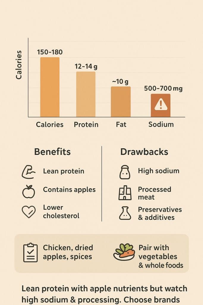 Is Chicken Apple Sausage Healthy? A Savory Truth 3 Is chicken apple sausage healthy? Nutrition chart showing calories, protein, fat, sodium with benefits and drawbacks