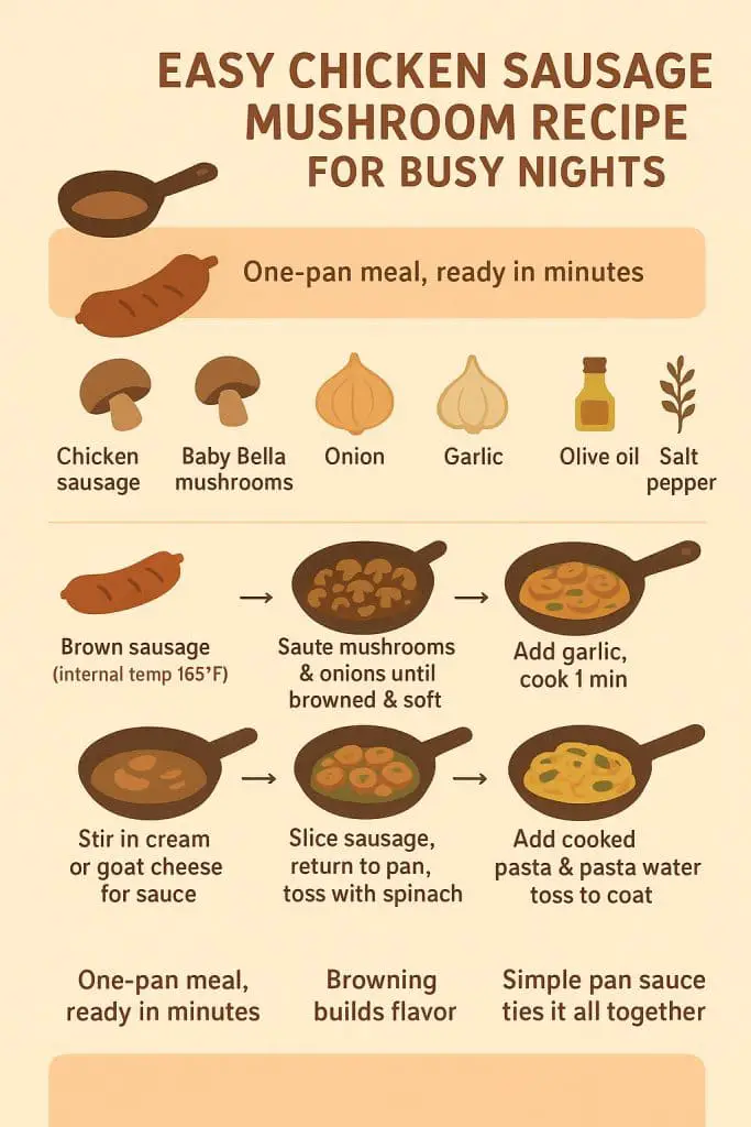 Chicken Sausage Mushroom Recipe: A one-pan meal ready in minutes for busy nights, featuring simple ingredients.
