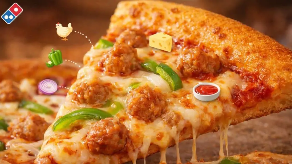Chicken Sausage Domino’s: The Global Pizza You’re Missing 1 Savory Chicken sausage Domino's pizza with melted cheese, vibrant vegetables, and a tantalizing presentation.