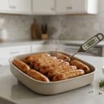The best way to cook chicken sausage in an air fryer ensures 165°F internal temperature for perfectly golden sausages.