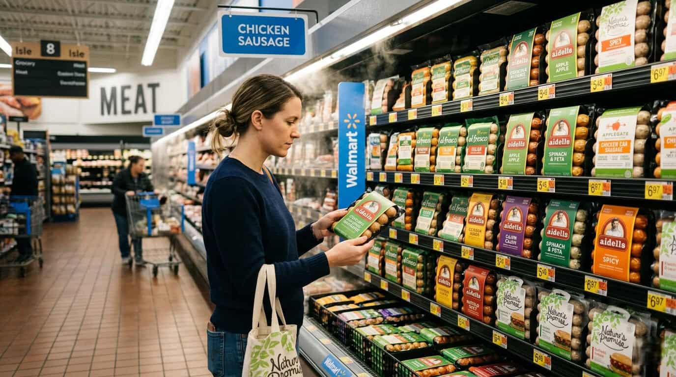 Alt : Does Walmart sell chicken sausage? This guide covers nutrition, storage, and top brands like Great Value and bettergoods. 