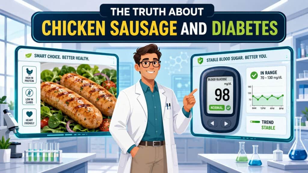 A doctor pointing to stable blood sugar readings, confirming why lean chicken sausage good for diabetics. 
