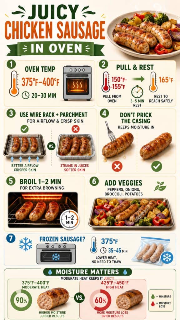 A detailed guide with tips on temperature and timing for making the best chicken sausage in oven. 