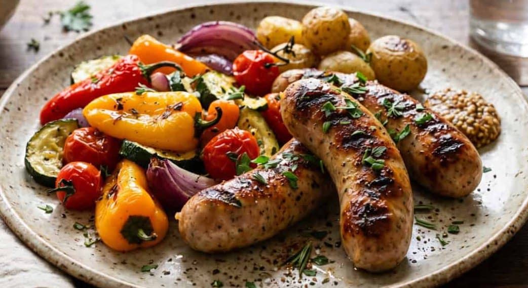 Milkwoodrestaurant - Why Chicken Sausage is Good for You? 1 grilled chicken sausage with vegetables on a healthy plate