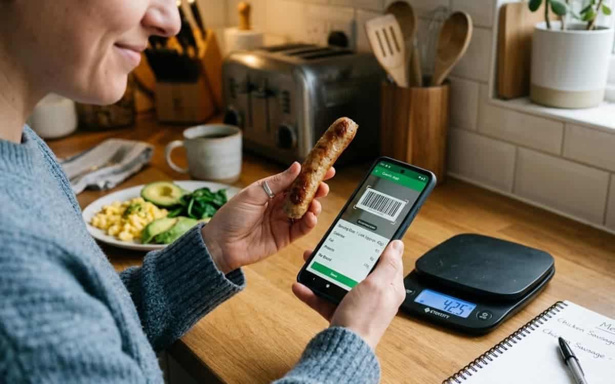 Using a scanner app to track chicken sausage links calories during meal logging