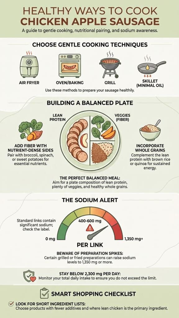 A guide to choosing gentle cooking techniques for healthy chicken apple sausage.